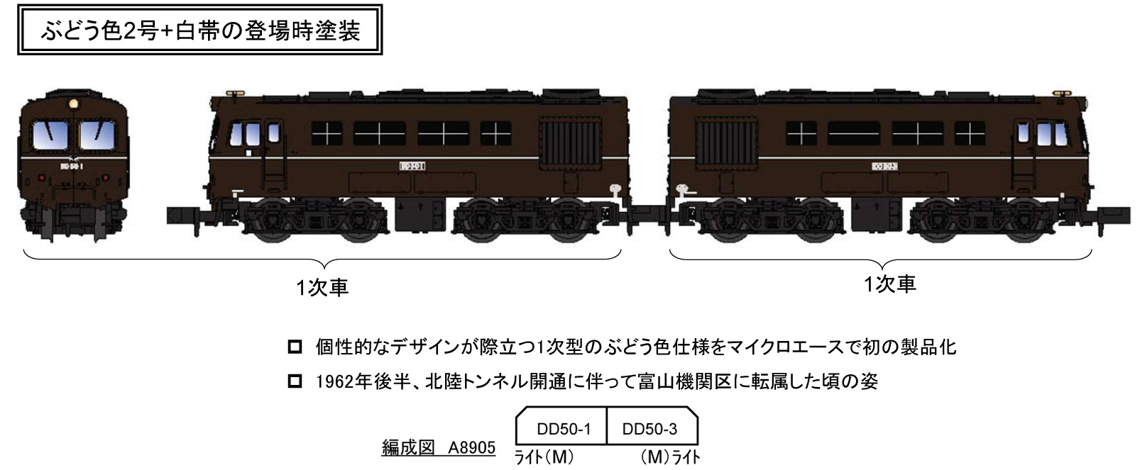 マイクロエース A8905 DD50-1+DD50-3 ぶどう色 富山機関区 2両セット