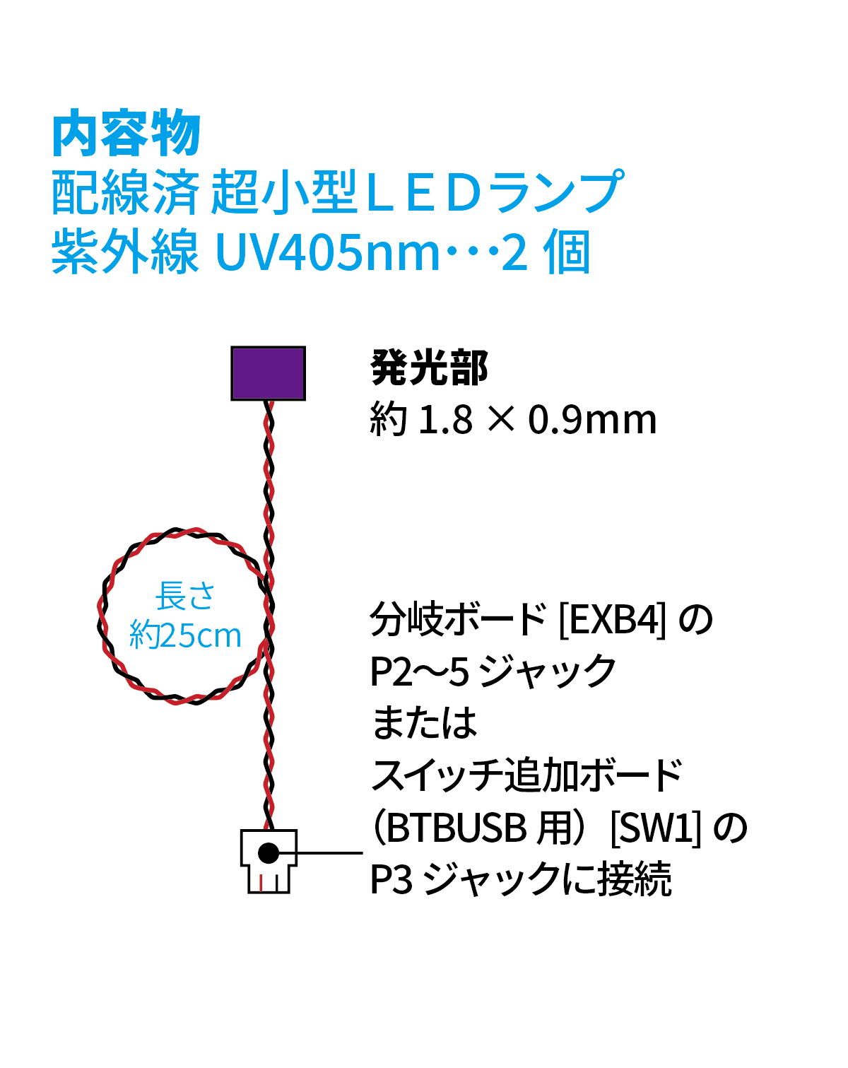 ワンタッチLEDシリーズ2 配線済超小型LEDランプ 紫外線 UV405nm（2個入