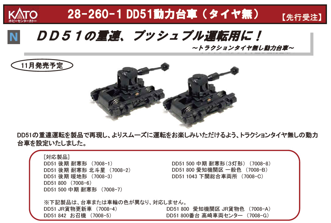 ホビーセンターカトー 28-260-1 DD51動力台車 タイヤ無 1両分 Nゲージ