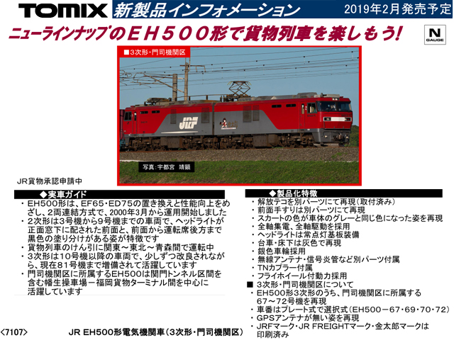 TOMIX 7107 JR EH500形 電気機関車 3次形 門司機関区 Nゲージ