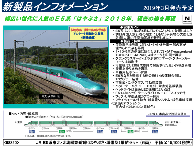 トミックス 98320 E5系東北・北海道新幹線(はやぶさ・増備型)増結6両 