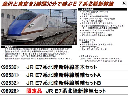 Nゲージ JR E7系 北陸新幹線 かがやき 増結セットB 92532 www