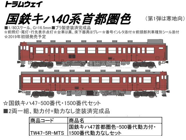 トラムウエイ キハ40-500（Ｔ）、キハ47-1000（Ｔ） 塗装済完成品