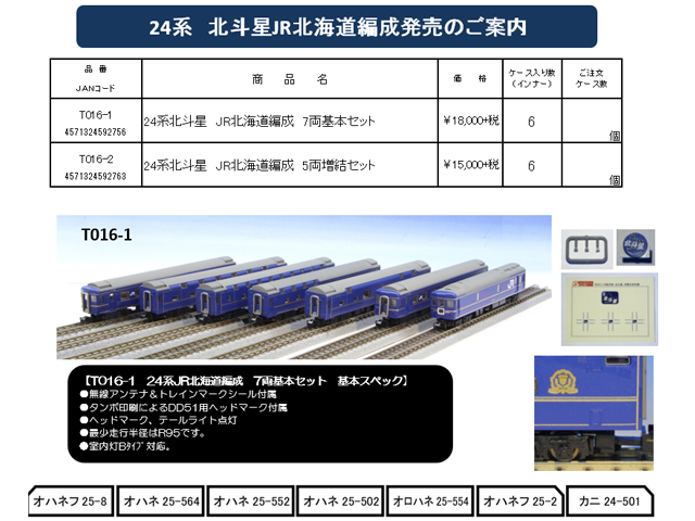 ロクハン T016-1 (Z)24系北斗星JR北海道編成 基本7両セット タムタム