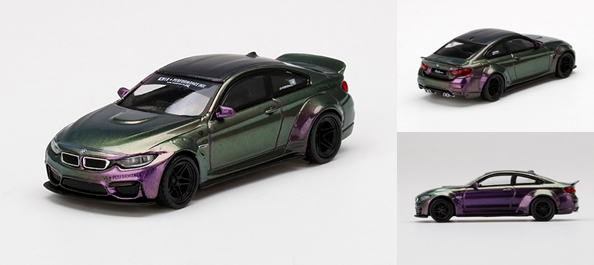 BMW M4 パープル-グリーンメタリック　(左ハンドル)[MINI GT] MINI-GT 1/64 LB☆WORKS BMW M4 パープル-グリーンメタリック(左
