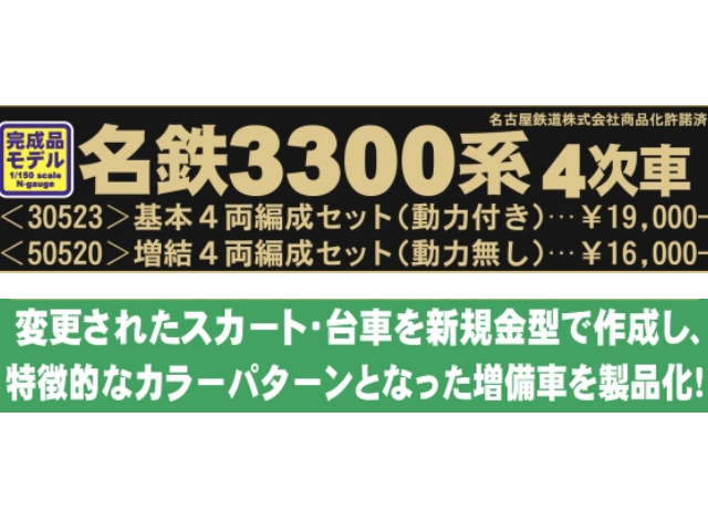 グリーンマックス 30523 名鉄3300系(4次車)基本4両セット （鉄道模型