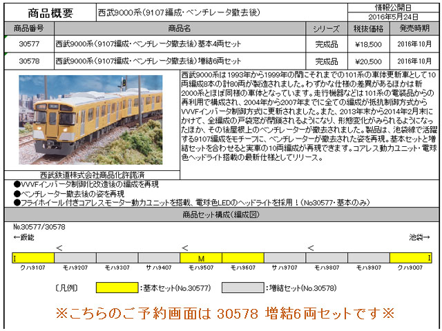 グリーンマックス 30578 西武9000系(9107編成・ベンチレータ撤去後