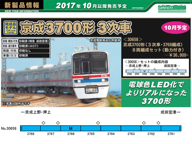 グリーンマックス 30658 京成3700形「3次車・3768編成」8両セット 鉄道 