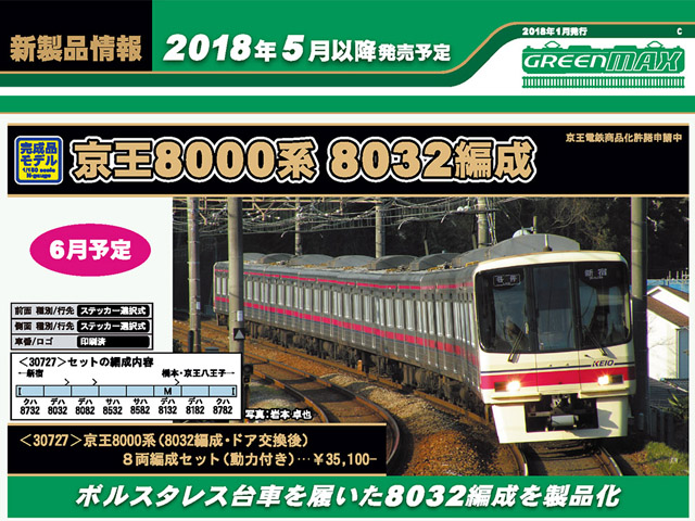 グリーンマックス 30727 京王8000系 8032編成・ドア交換後 8両セット