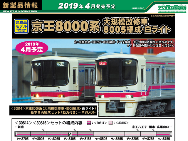 グリーンマックス 30814 京王8000系（大規模改修車・8005編成・白