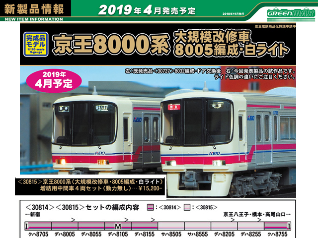 グリーンマックス 30815 京王8000系（大規模改修車・8005編成・白