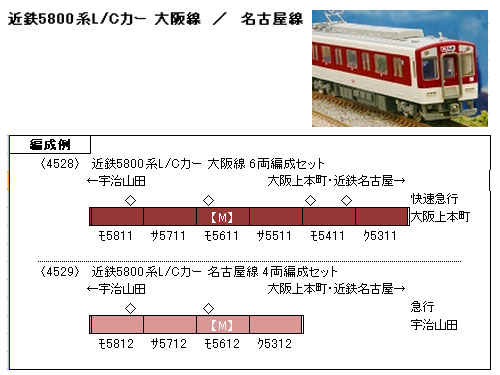 グリーンマックス 4528 近鉄5800系L/Cカー 大阪線 6両セット タムタム ...