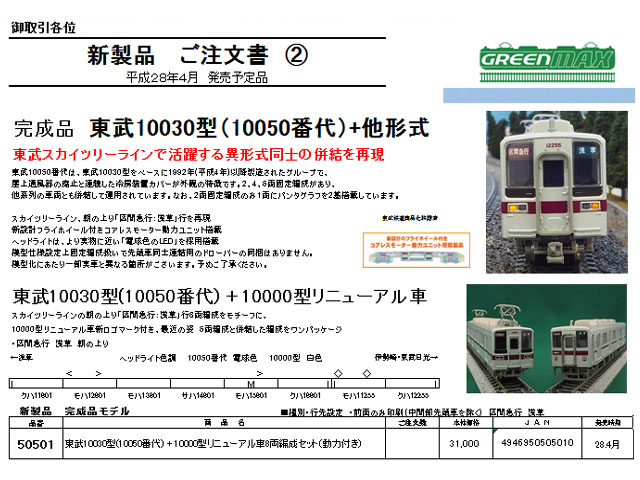 ☆再生産☆グリーンマックス 50501 東武10030(10050)型+10000型