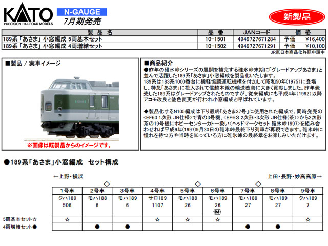 KATO 10-1502 189系「あさま」小窓編成 4両増結セット 鉄道模型 N