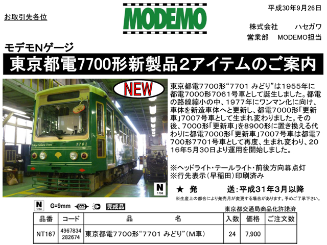 モデモ NT167 東京都電7700形7701みどり M車 タムタムオンライン