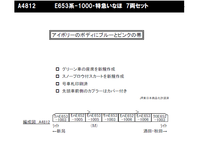 マイクロエース A4812 E653系-1000・特急いなほ 7両セット（鉄道模型