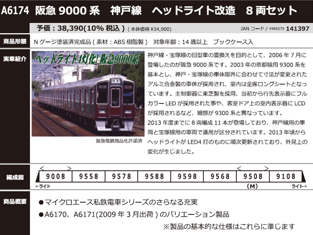 マイクロエース A6174 阪急9000系 神戸線ヘッドライト改造8両セット Ｎ 