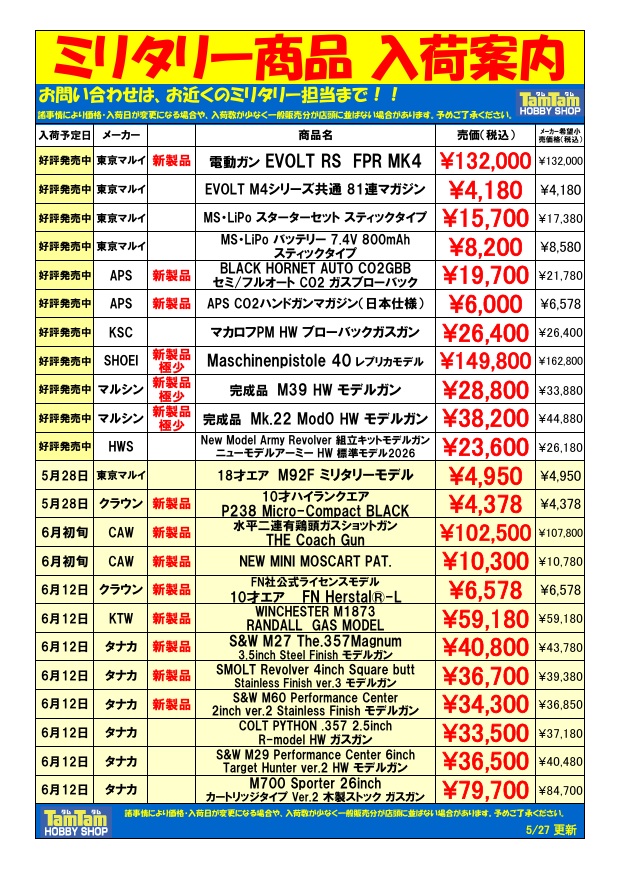 ミリタリー 入荷案内 | 鉄道模型・プラモデル・ラジコン・ガン